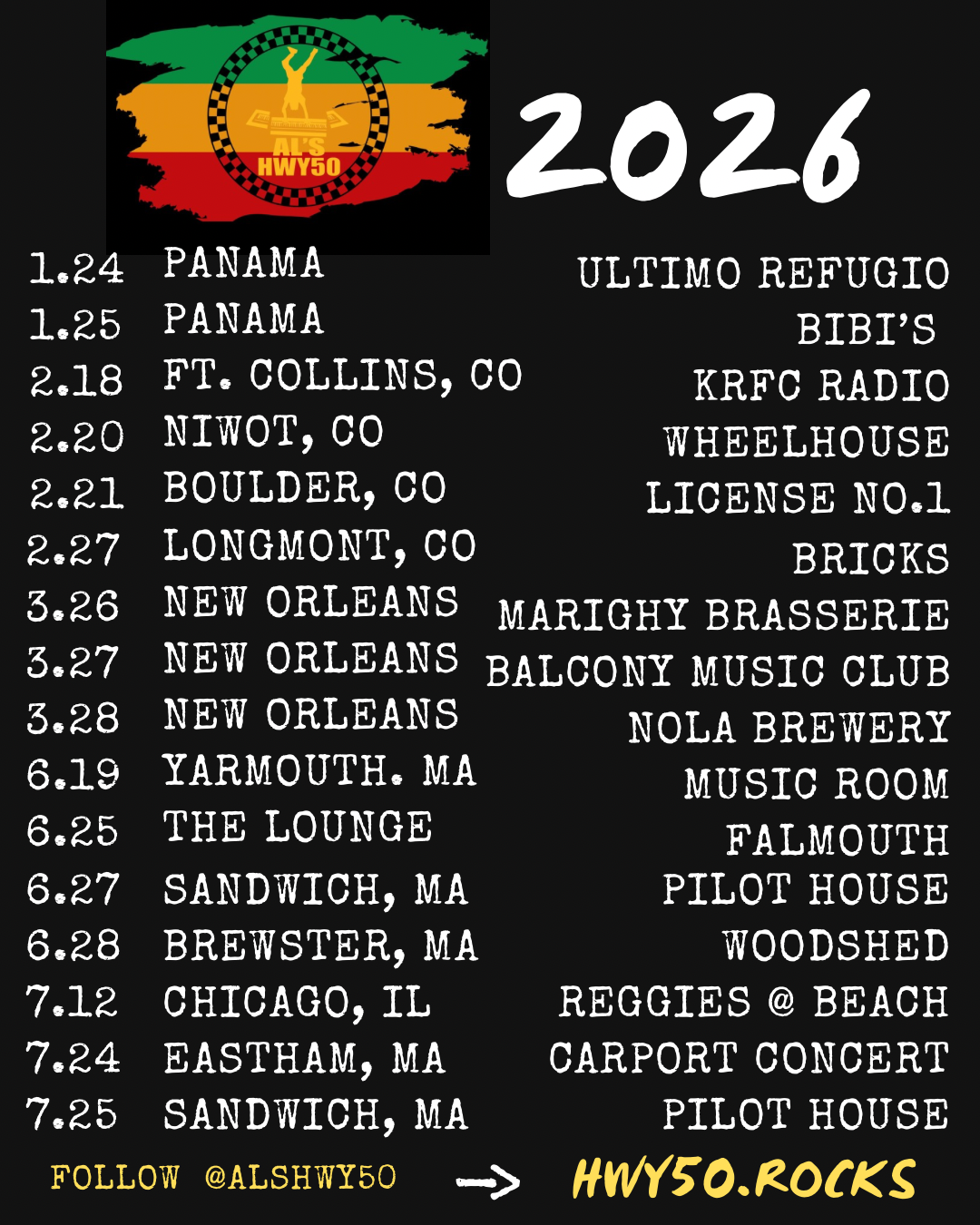 Al's Hwy50 Tour Dates