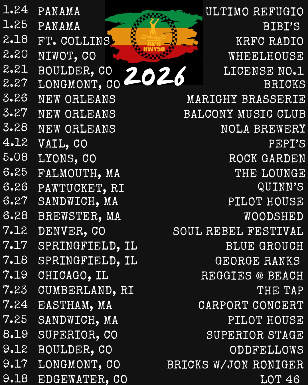 Al's Hwy50 Tour Dates