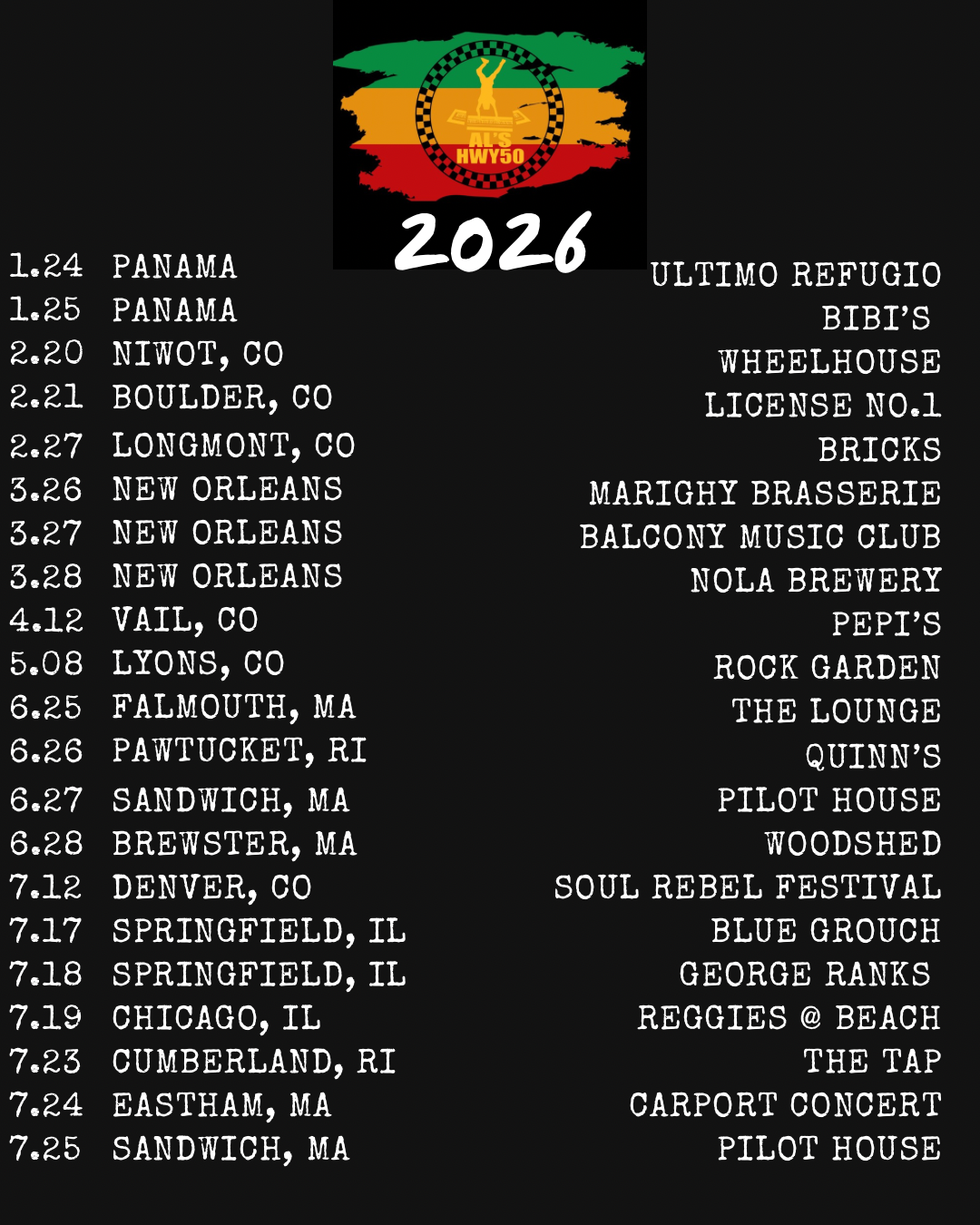Al's Hwy50 Tour Dates