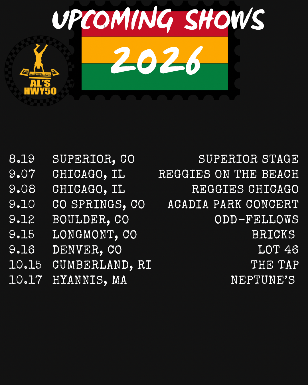 Al's Hwy50 Tour Dates